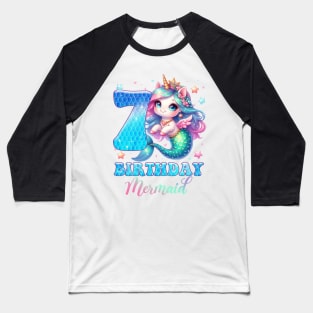 Unicorn Mermaid 7th Birthday 7 Year Old Party Girls B-day Gift For Girls Kids Baseball T-Shirt